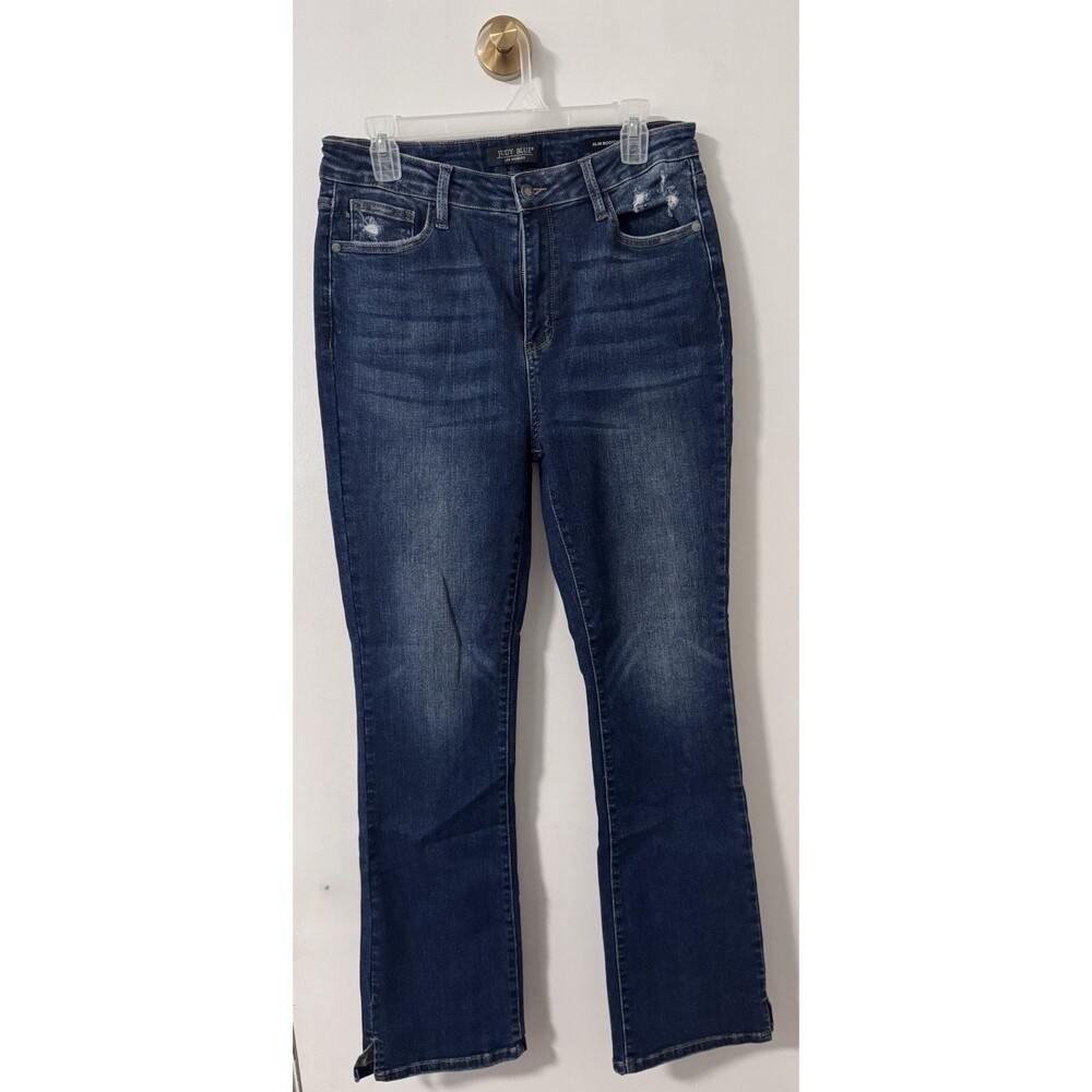 Judy Blue Slim Bootcut Distressed Stretch Denim Jeans Blue Women's